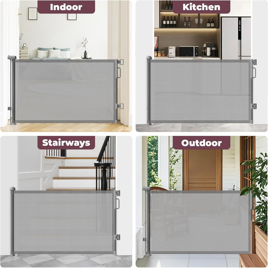 Retractable Baby Gate for Stairs & Doorways, Mesh Dog Gate Indoor Outdoor, Extends to 55" Wide 34" Tall Child Gate