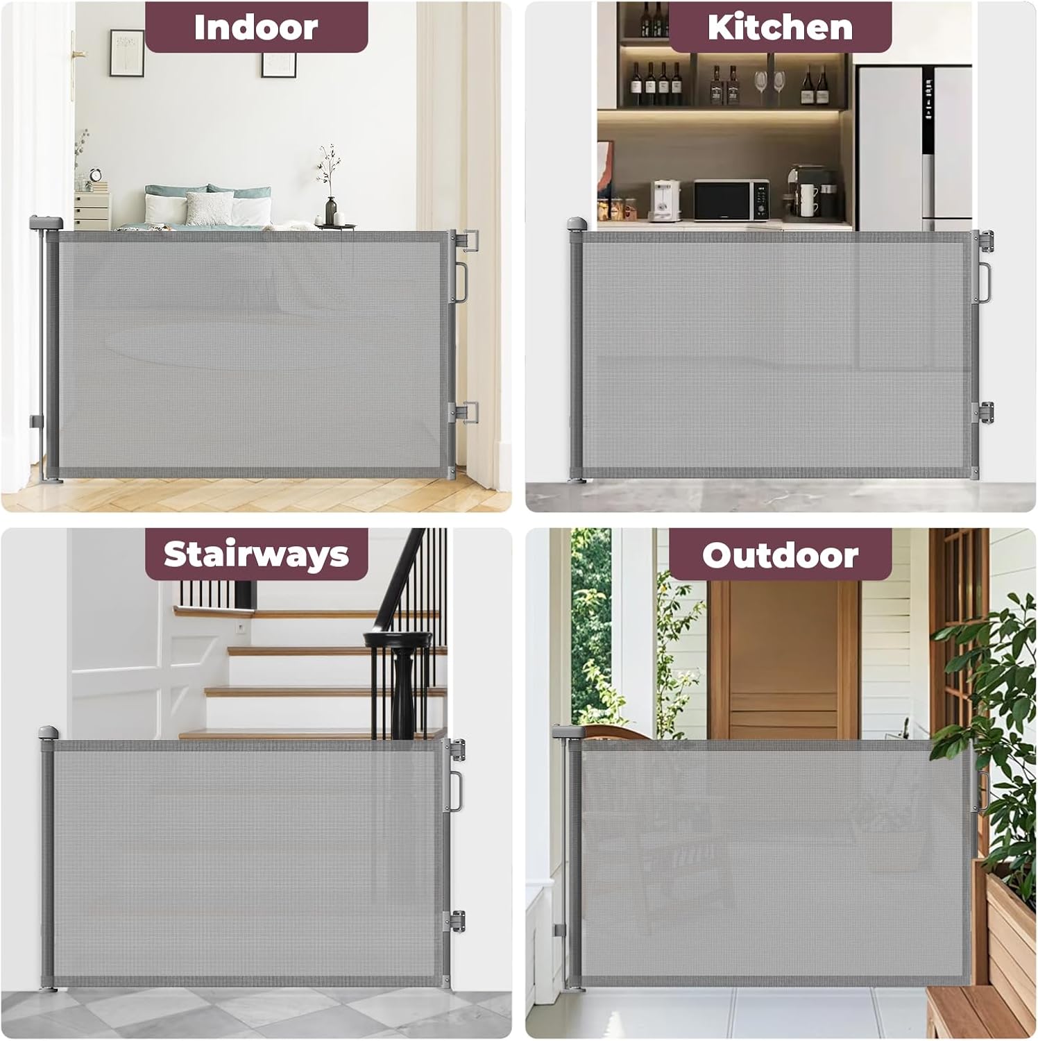 Retractable Baby Gate for Stairs & Doorways, Mesh Dog Gate Indoor Outdoor, Extends to 55" Wide 34" Tall Child Gate