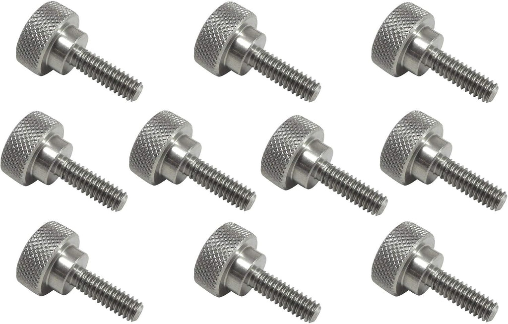 10 Pack 1/4-20 x 3/4 Inch Threads 303 Stainless Steel Diamond Knurled Thumb Screws Knobs with Straight Shoulders Right-Hand Threads SAE Flat Tip Uncoated