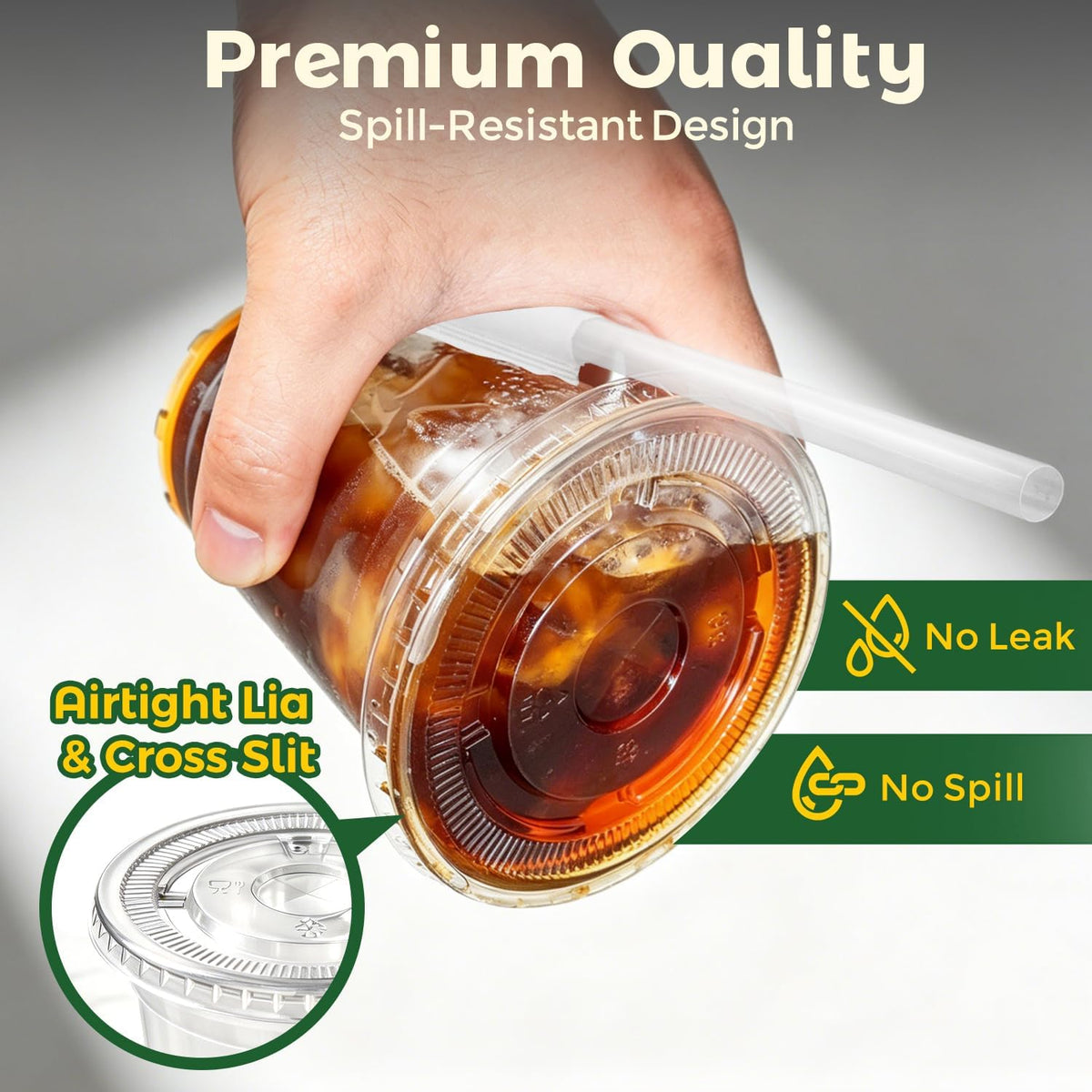 100 Sets 16 oz Plastic Cups with Lids and Straws