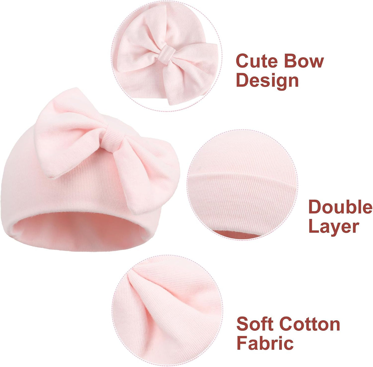 Newborn Beanies Cap No Scratch Mittens Set 0-6 Months Infant Bow Caps Baby Girls Boys Cute Nursery Headbands Hats