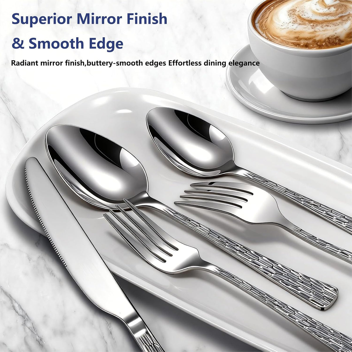 60Piece Hammered Silverware Set,Stainless Steel Flatware Set for 12