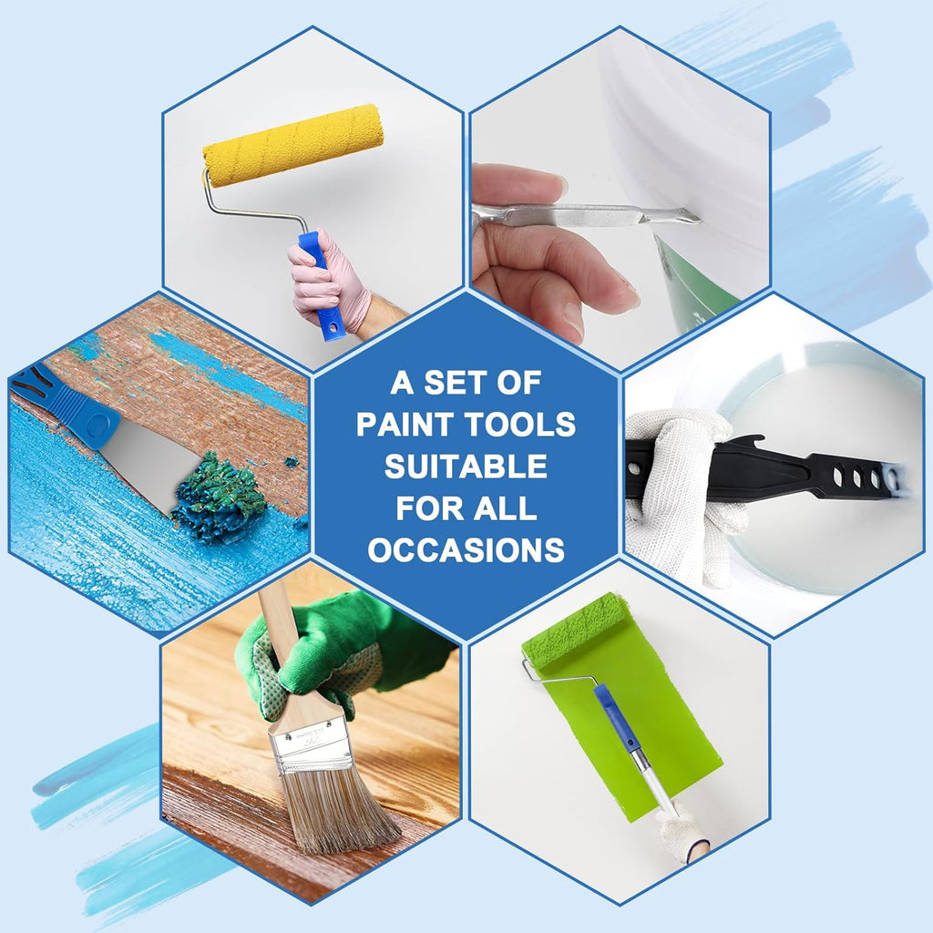 Paint Roller Kit with Extension Pole, 27 Piece Set, 2 to 4 Ft Pole, 4"9" Paint Rollers, Paint Brushes Set for