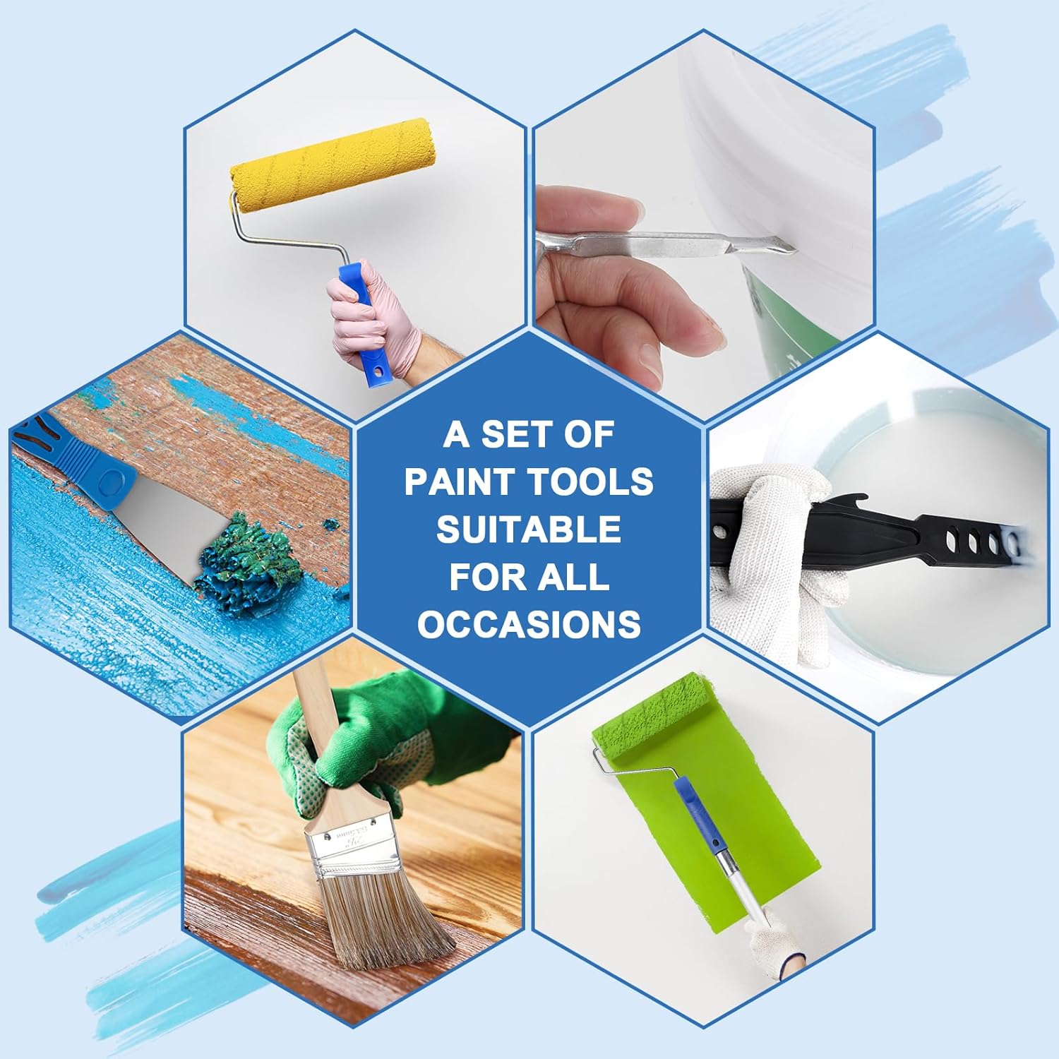 Paint Roller Kit with Extension Pole, 27 Piece Set, 2 to 4 Ft Pole, 4"9" Paint Rollers, Paint Brushes Set for