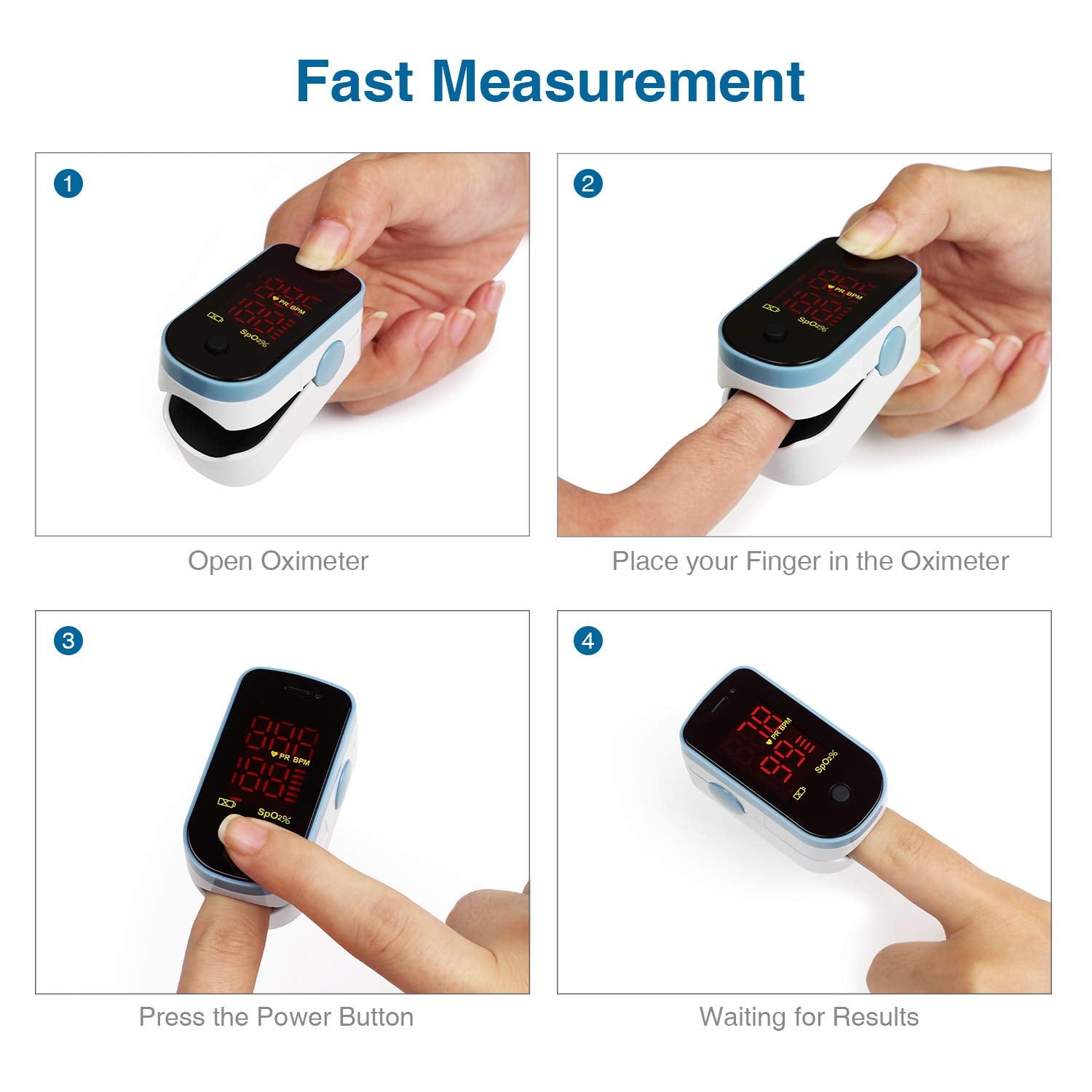Finger Pulse Oximeter, Blood Oxygen Saturation Monitor, Fingertip O2 Sensor with LED Display, Pulse Rate Reader