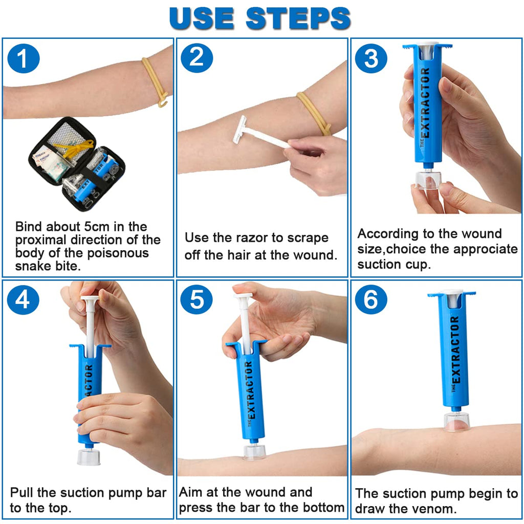 Snake Bite Kit Venom Extractor Suction Pump Bee Sting Kit, Blue