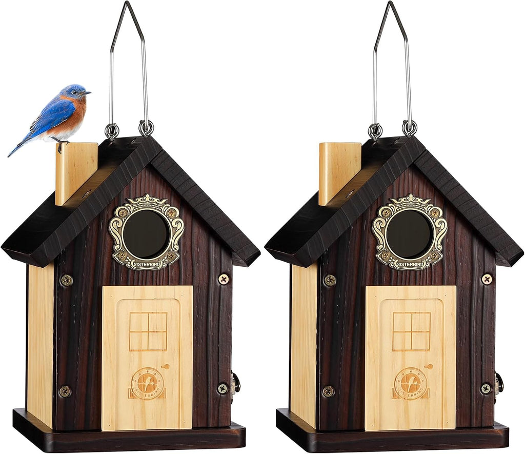 2 Pack Blue Bird Houses for Outside, Bird House Warming Gifts