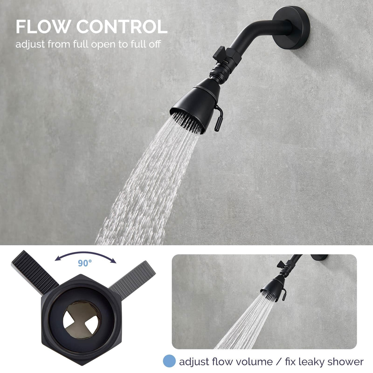 Angle Simple Shower Shut Off Valve, Flow Adjuster, Matte Black, 2 Pack