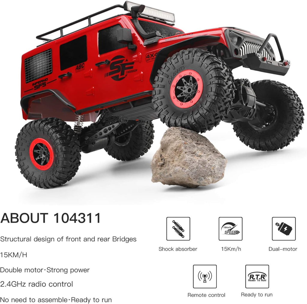 WLtoys 104311 RC Car, 1/10 Scale 4WD 2.4Ghz Remote Control Car, Brushed Motor Off-Road Crawler Car RTR for and Adults
