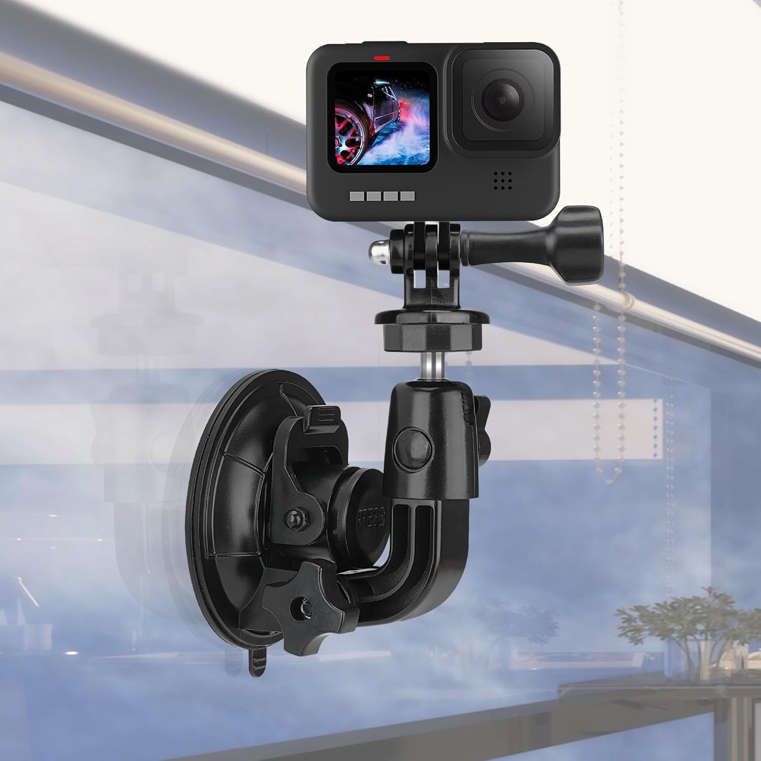 Heavy Duty Φ90mm Suction Cup + Adjustable Dual-Ball-Head Action Camera Dash Cam Phone Car Mount Windscreen Window