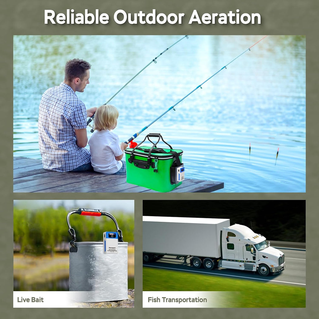 Battery Powered Aquarium Air Pump, Bait Bucket Portable Aerator, Ultra Quiet Fish Tank Bubbler, USB Rechargeable