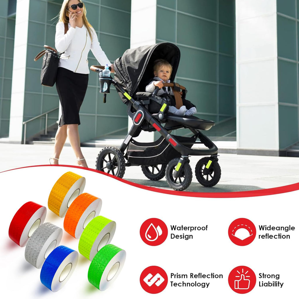 Reflective Tape, 7 Rolls, 7 Colors, 1" x 10 ft Each