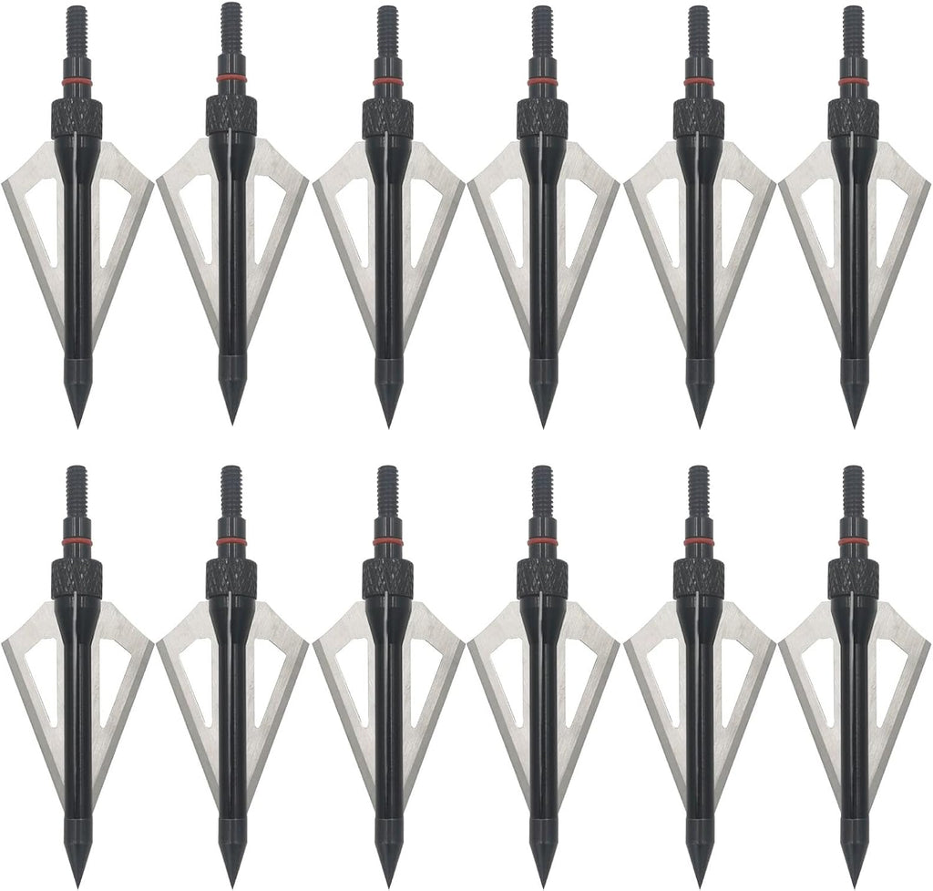 Hunting Broadheads 12PK 100 Grains Screw-in Arrow Archery 3 Blades Hunting Heads Arrow Tips Compatible with Crossbow