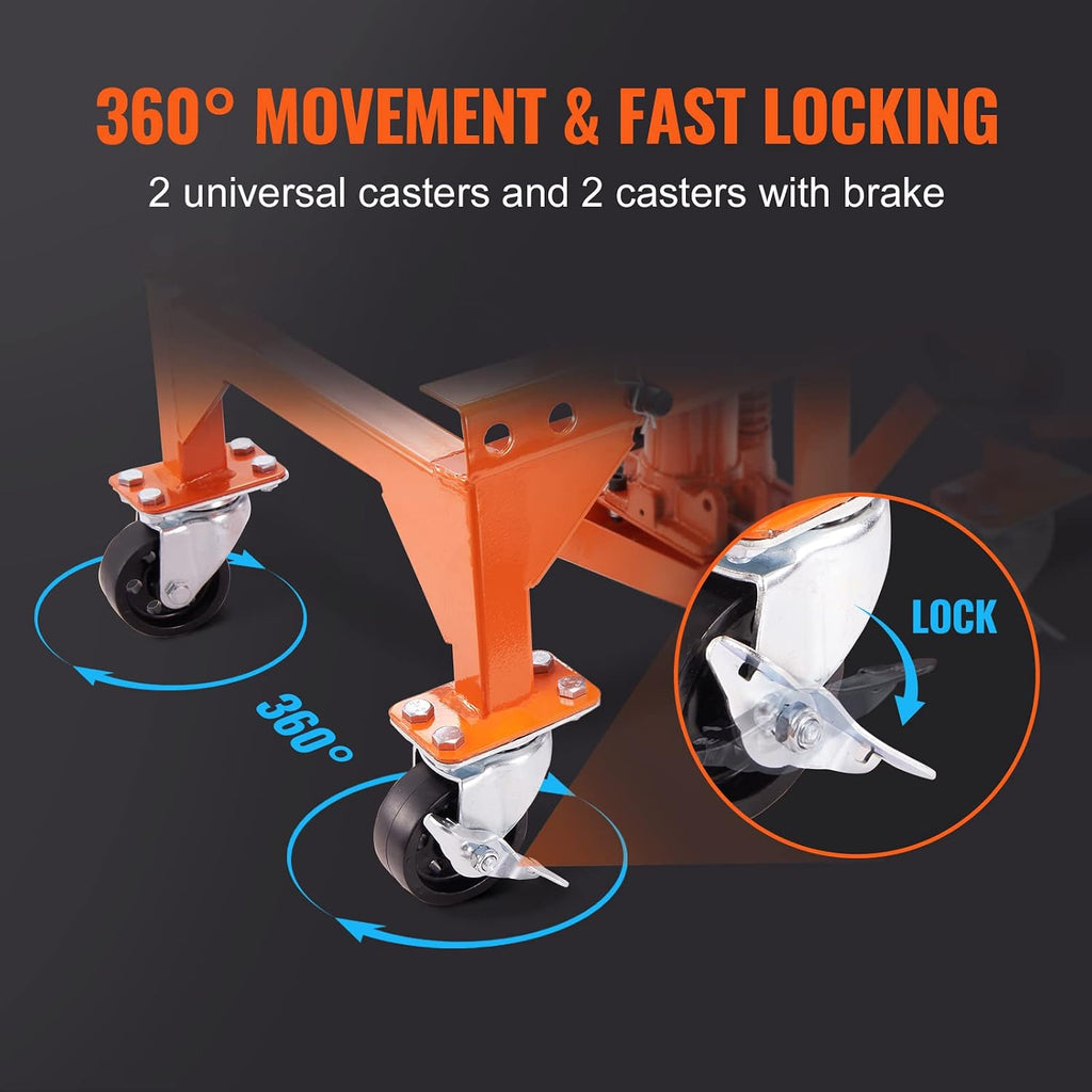 Hydraulic Motorcycle Lift Table, 350 lbs Capacity Motorcycle Scissor Jack Lift with Wide Deck, J-Hooks, 4 Wheels
