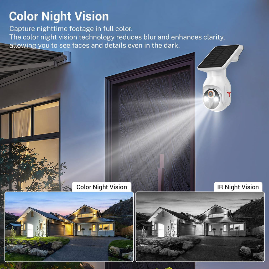 1080p Security Camera Wireless with Solar Panel, AI Human Detection, 2-Way Audio, Color Night Vision, Cloud Storage