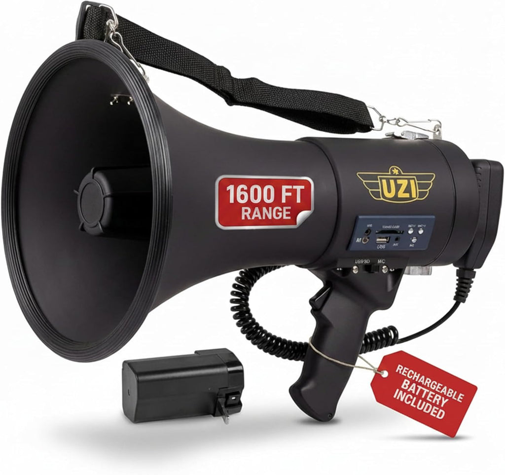 High Power Loud Big Bluetooth Megaphone 50W, Professional Bullhorn Megaphone Used by First Responders, Police &
