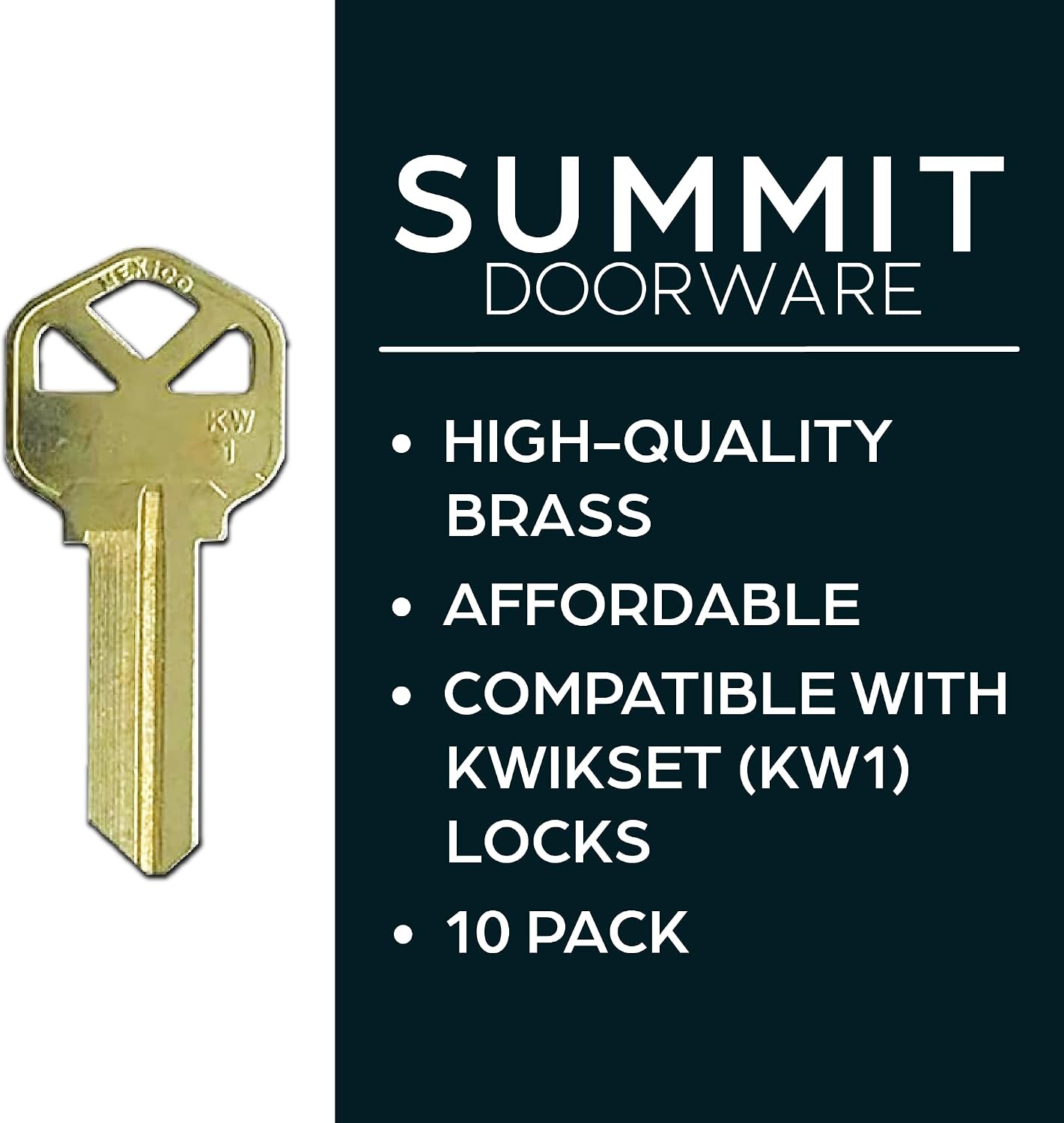 KW1 Key Blanks (10 Pack) – Premium Brass, Easily Customizable, Perfect Fit for KW1 Locks