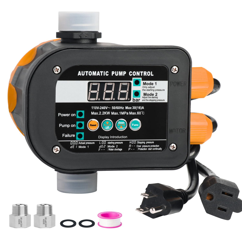 WiseWater Smart Pump Controller,110V-240V,1" NPT Adapters,Digital Display