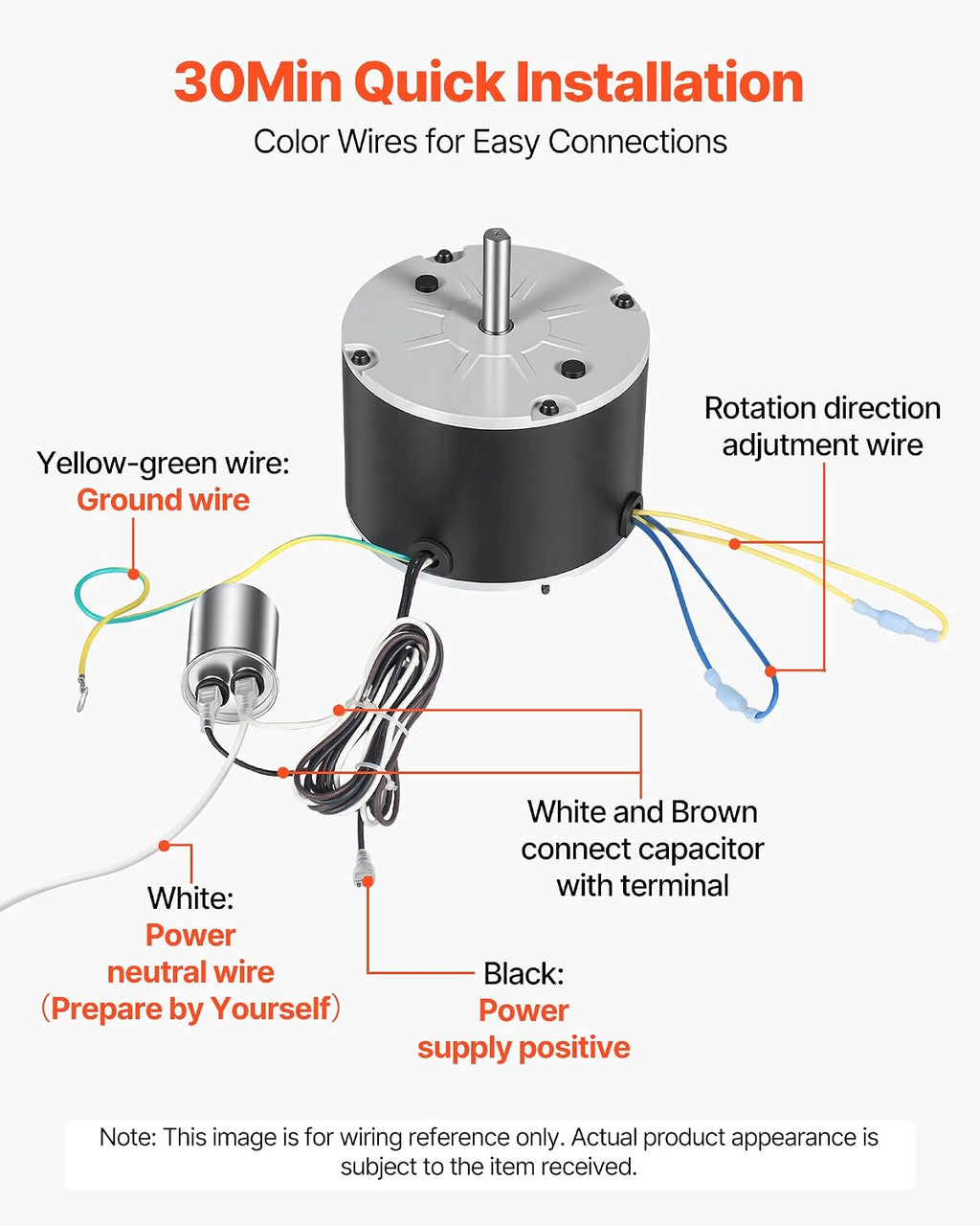 Condenser Fan Motor with Capacitor, 1/8HP 825RPM 208-230V, Replacement for GE Genteq Carrier Bryant Payne