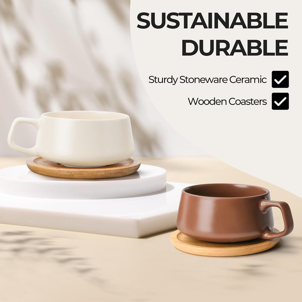 Cappuccino Cup Set of 4, Ceramic (9.5oz) - Luxe (Beige Pastel)