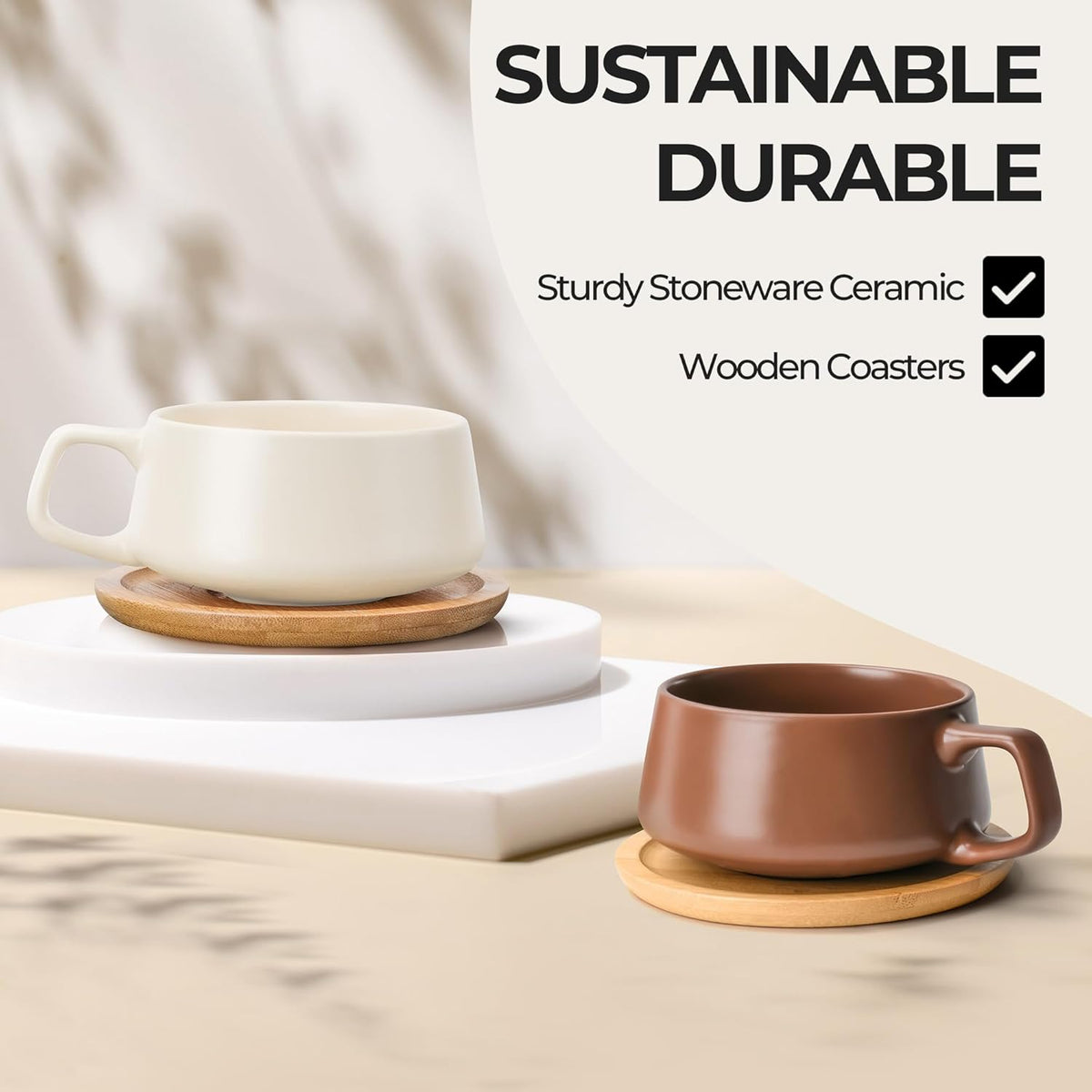 Cappuccino Cup Set of 4, Ceramic (9.5oz) - Luxe (Beige Pastel)