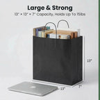 Large Black Kraft Paper Gift Bags with Handles, 13x7x13 Inch, 100Pack