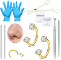 Nose Septum Piercing Kit,18G Stainless Steel Piercing Needles with Piercing Clamps Tool and 20G Silver Nose Hoop
