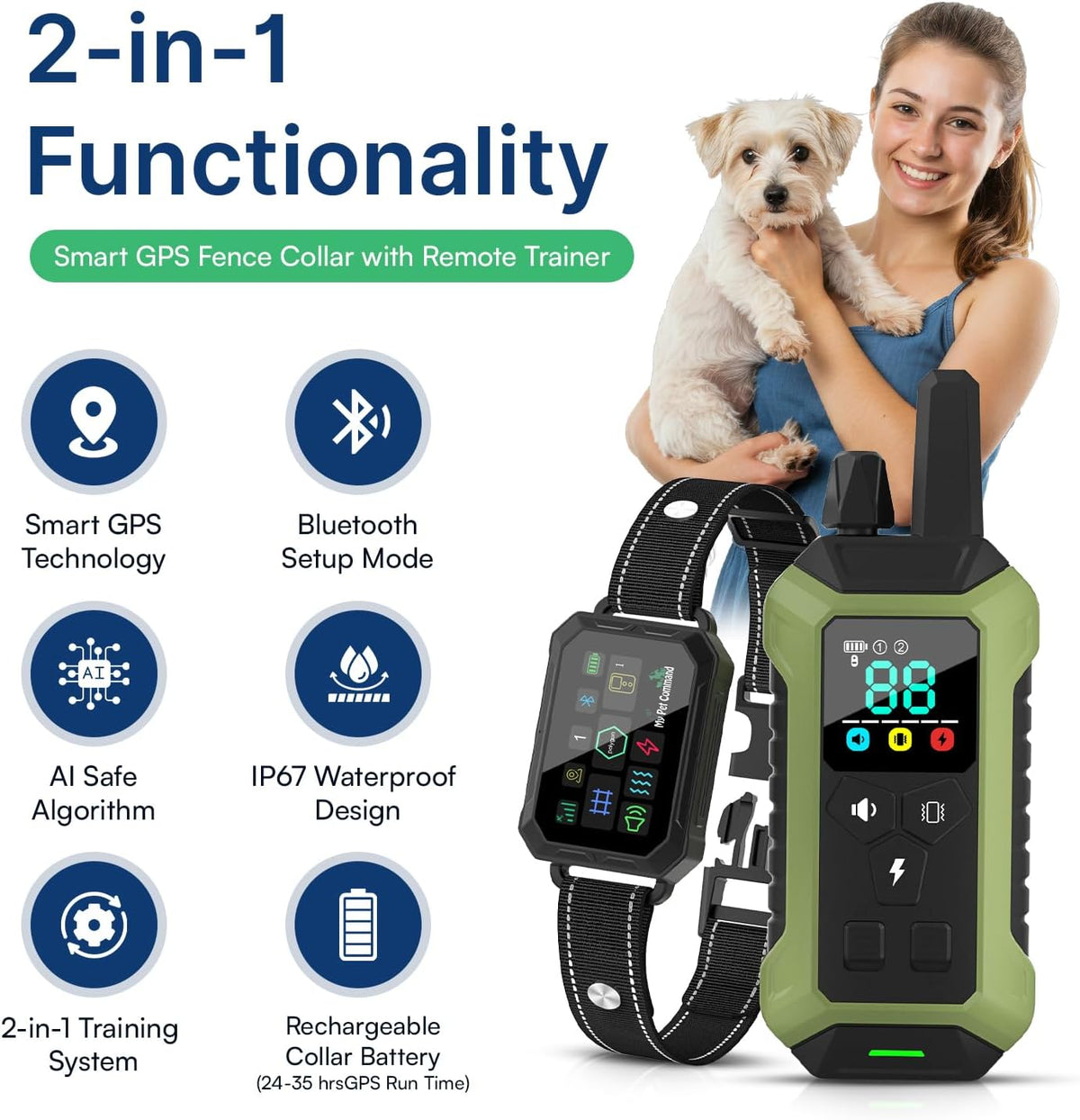 2-1 Smart Wireless GPS Dog Fence with APP Setup 1 Collar Kit
