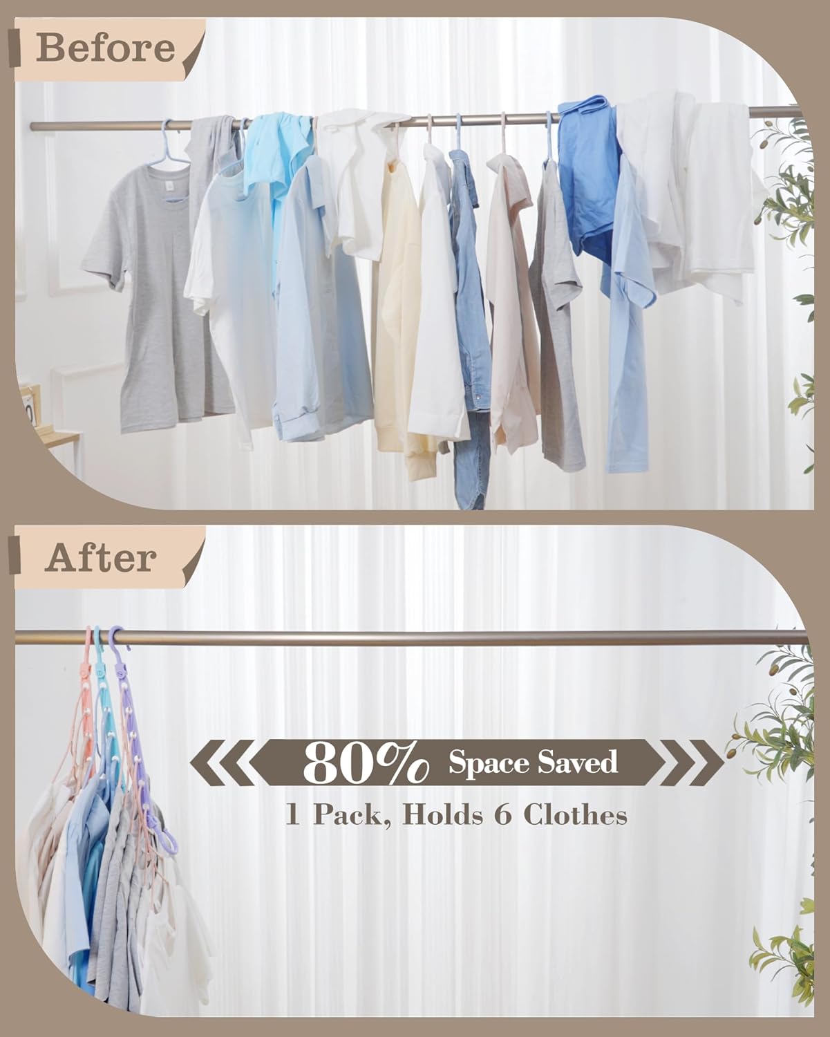 Space Saving Hangers for 48 Clothes, Reinforced Collapsible Hangers with 360° Swivel Hook, Hanger Hooks Space Saver