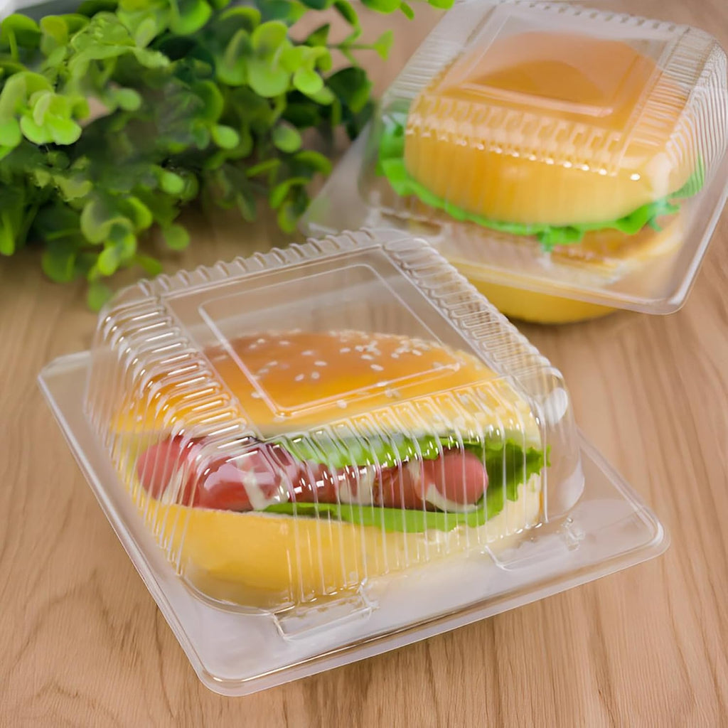 200 Pcs Clear Plastic Take out Containers,Disposable Fancy Hinged Top Square Clamshell Food Boxes,Cake Slice