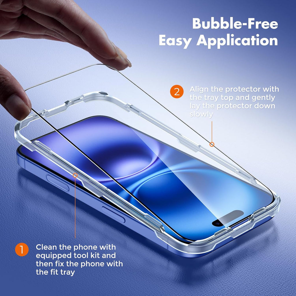 for iPhone 16 Screen Protector, 3-Pack Full Coverage Tempered Glass [Military Grade Shatterproof] [9H Hardness] [Easy