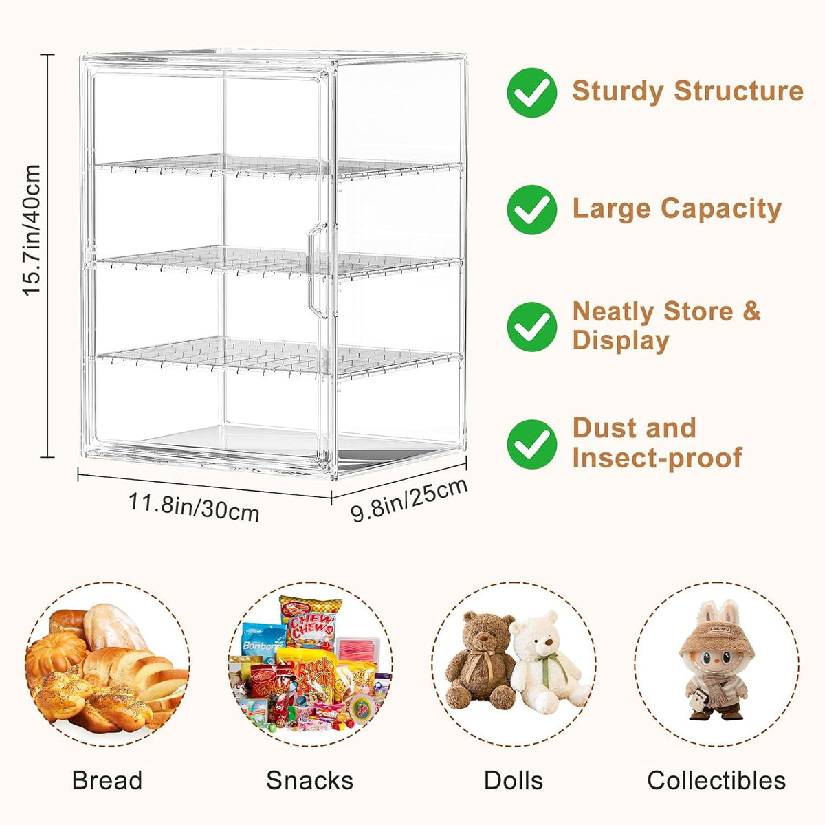 Bread Box, 4-Layer Adjustable Pastry Display Case, Transparent