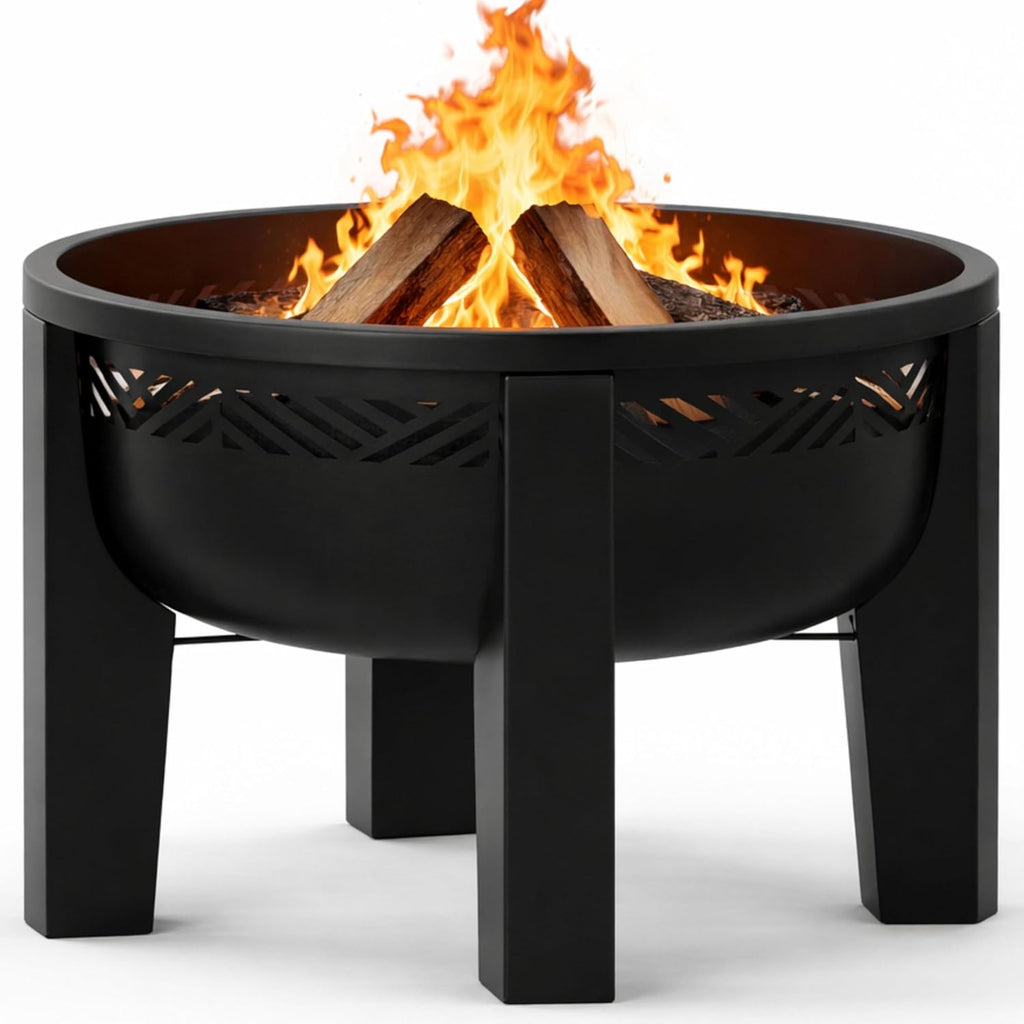 Fire Chief Wood Burning Fire Pit with Tabletop Lid, 26 Inch Outdoor Fire Pit Table for Patio, Deck and Backyard