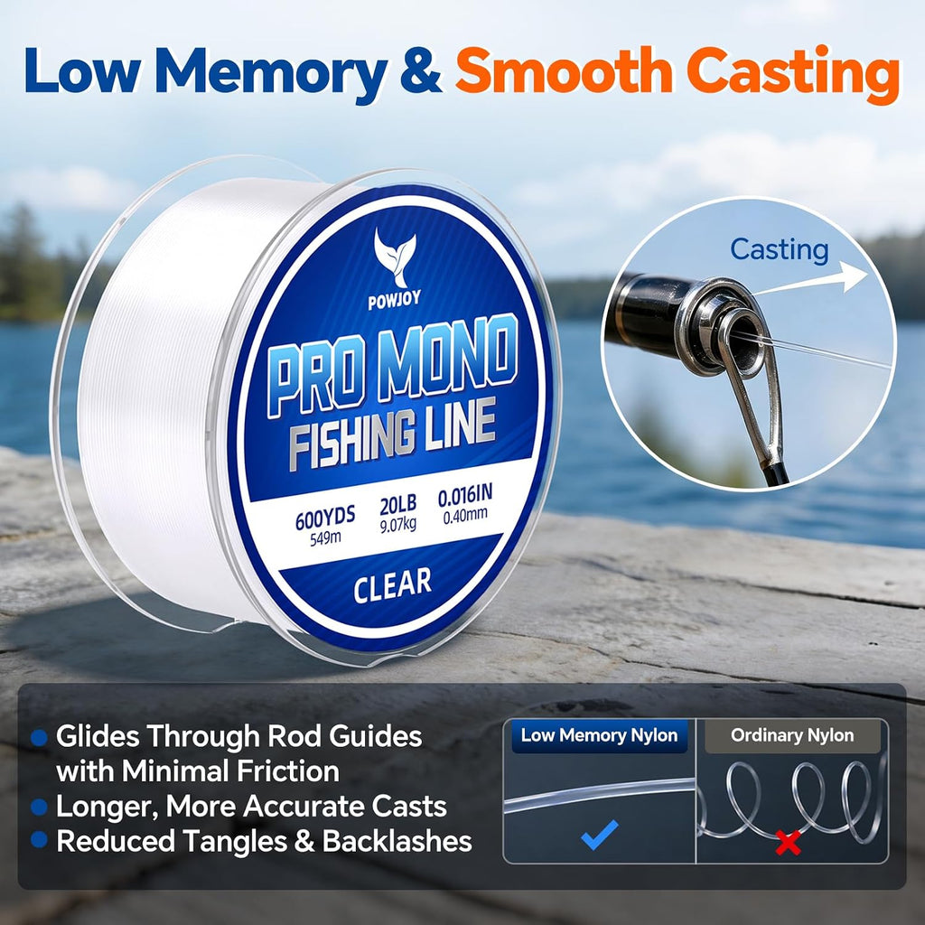 Monofilament Fishing Line with Knot Guide Cards for Beginners to Pro | Low Memory Smooth Casting String Tangle-Free