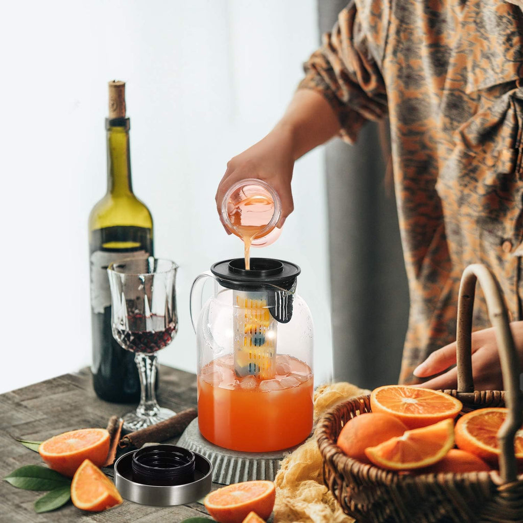 Glass Water Pitcher, Fruit Infuser Pitcher with Removable Lid, High Heat Resistance Infusion Carafe for Hot/Cold