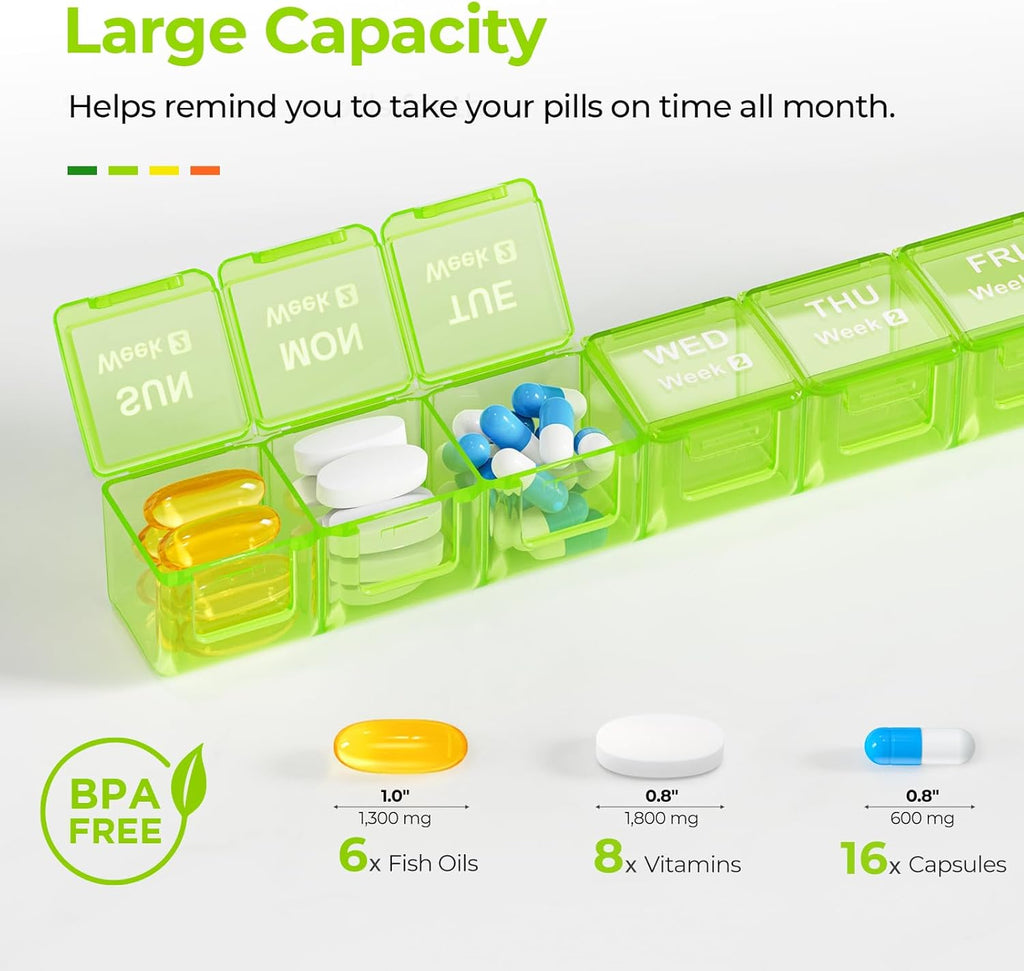 Moisture-Proof Monthly Pill Organizer, Large 28 Days Pill Box Case with Removable 4 Weeks Medication Organizer Rows