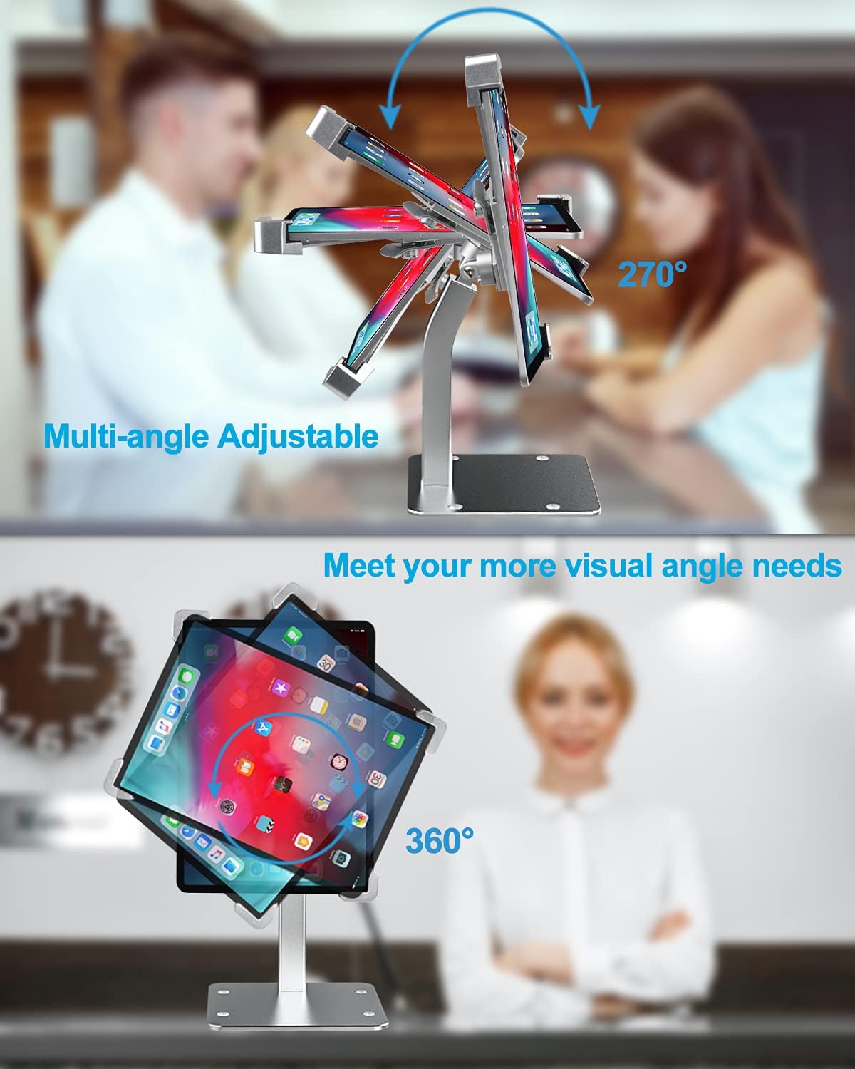Anti Theft Tablet Kiosk Stand for 9"-14" Tablet, Security iPad Desk Floor Stand, Heavy Duty Tablets POS Display Mount