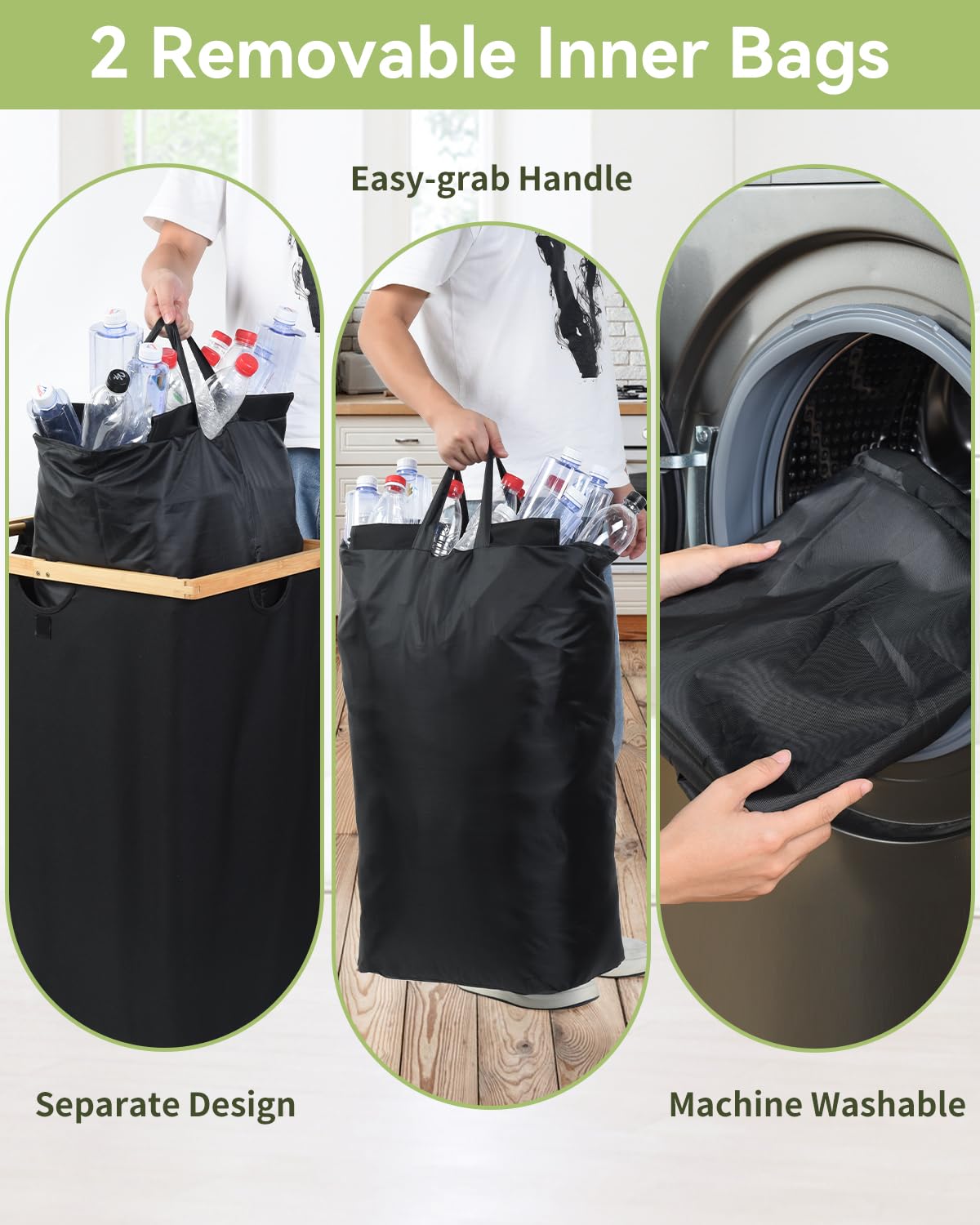 140L Recycling Bin for Kitchen, 2 Compartments Large Home Recycle Bin with Lid with 2 Removeable and Reusable Inner