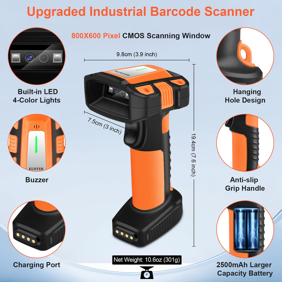 1D QR 2D Industrial Barcode Scanner with Upgraded Charging Dock