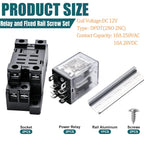 mxuteuk 2pcs JQX-13FL DC 12V Coil 8 Pin 10A DPDT LED Indicator Electromagnetic Power Relay, with Base, with DIN Rail Slotted Aluminum