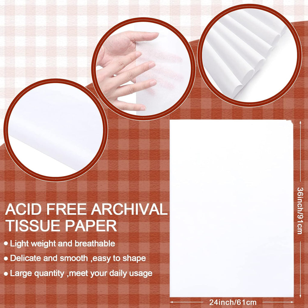 200 Pcs 24 x 36 Inch Archival Acid Free Tissue Paper Unbuffered No Acid No Lignin Archival Packing Paper for Artwork