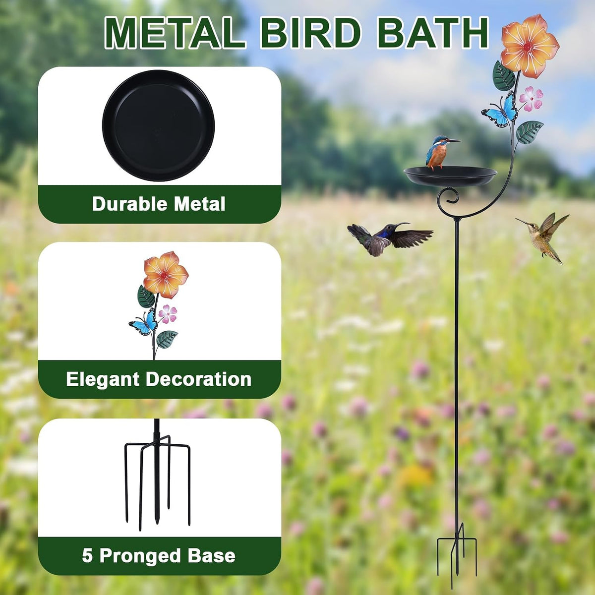 Small Metal Bird Bath for Outside, 8” Dia Bowl Bird Baths Feeder Bowl for Outdoors, Standing Birdbaths & Birdfeeder