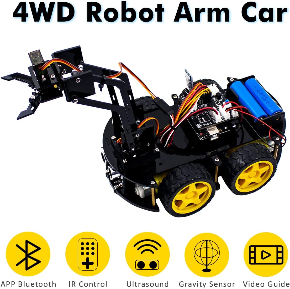Mechanical 4WD Robot Arm Smart Car Kit - STEM/Graphical Programming Robot Car Compatible with Arduino IDE - Tutorial