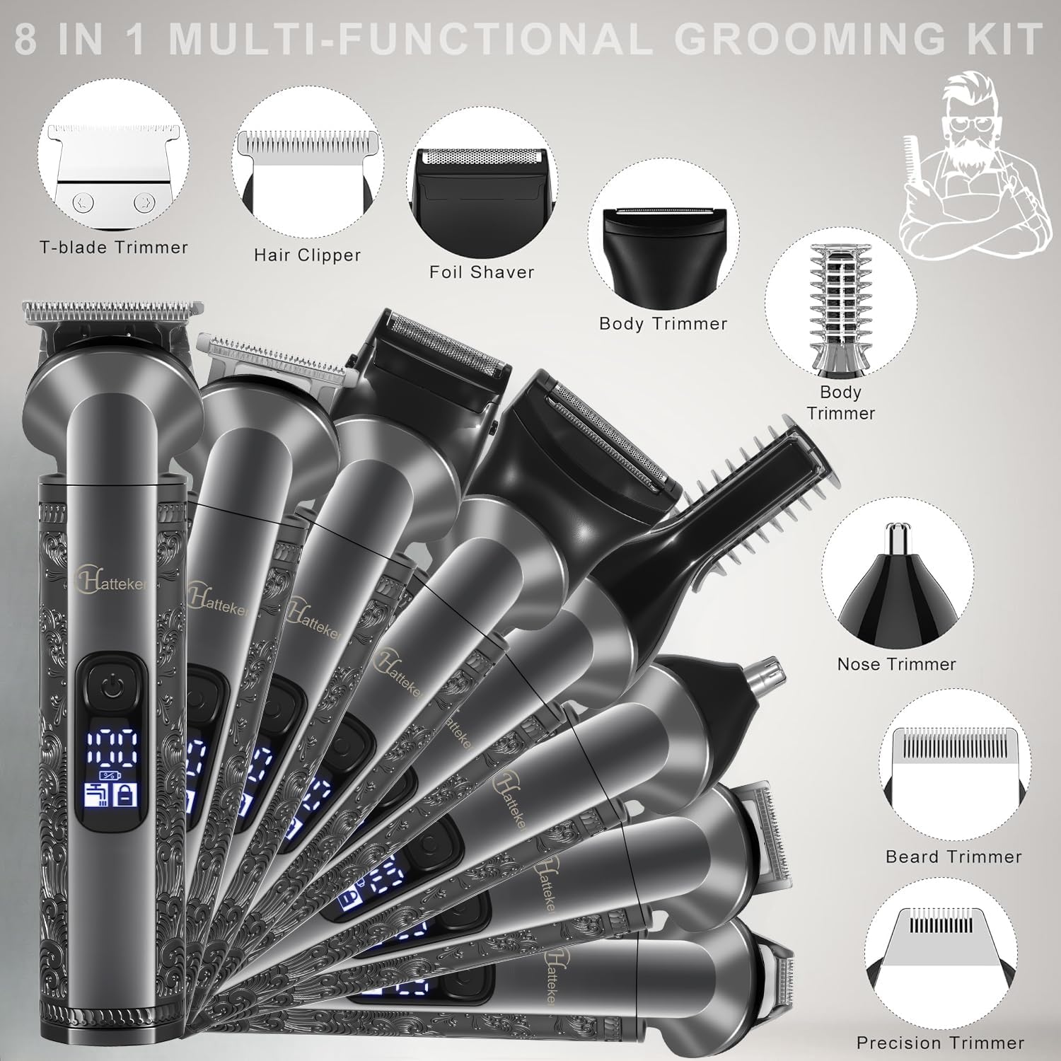 8-in-1 Multi-Functional Grooming Kit for Men Beard Trimmer for Men Hair Clipper Precision TrimmerNose Ear Trimmer