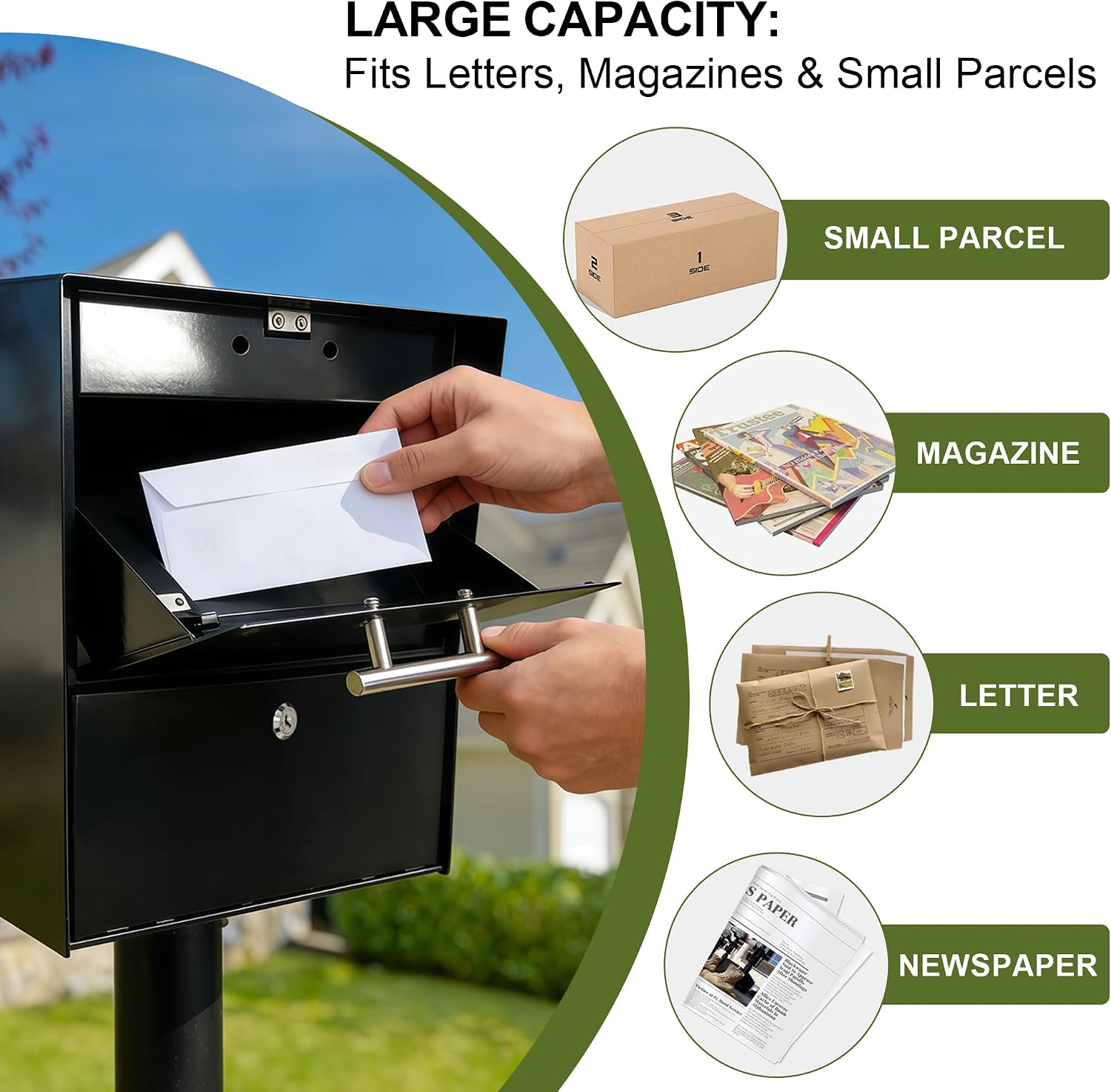 XL Post-Mount Mailbox, Weather Resistant, Large Outdoor Mailboxes, Galvanized Steel Heavy Duty Mailbox, Easy to