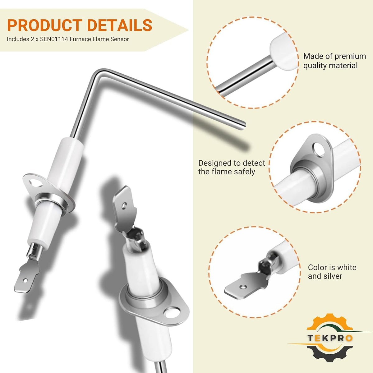 SEN01114 Flame Sensor Rod, Fits Trane/American Standard, Stainless Steel