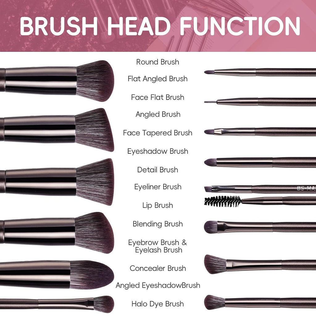 14 Pcs Professional Makeup Brushes Set with Travel-friendly Case - Perfect for Eyeshadow Brush & Foundation Brush for