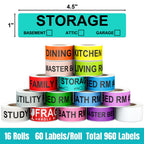 960 Count Color Coding Moving Stickers with 14 Different Living Space Labels, Fragile Warning Stickers & Blank White