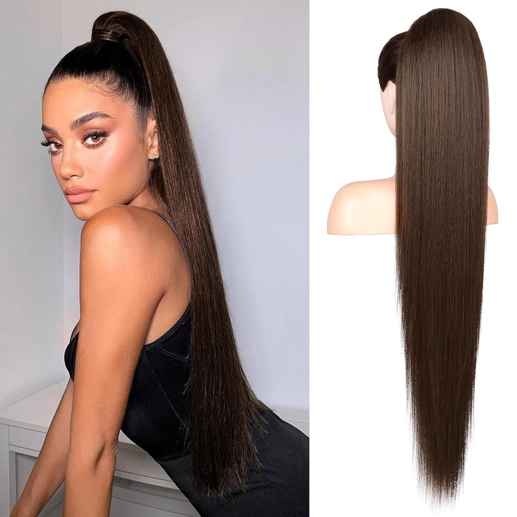Ponytail extension, 36 Inch Long Straight Drawstring Ponytail Synthetic Hairpieces Fake Pony Tails Natural Soft Clip