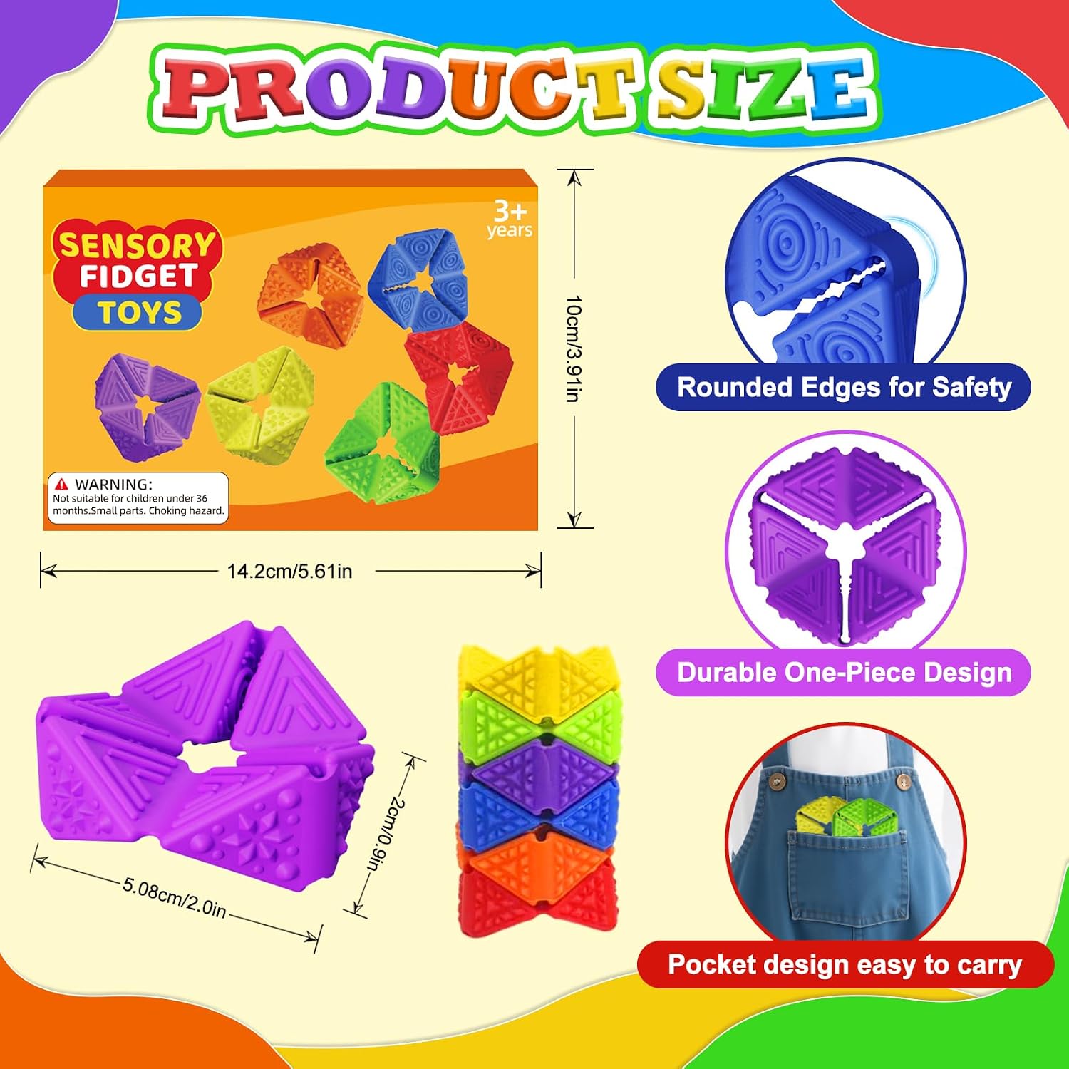 Fidget Sensory Toys for Kids - 6Pack Quiet Textures Sensory Flip Cube for ADHD, Anxiety & Stress Relief, Non-Toxic